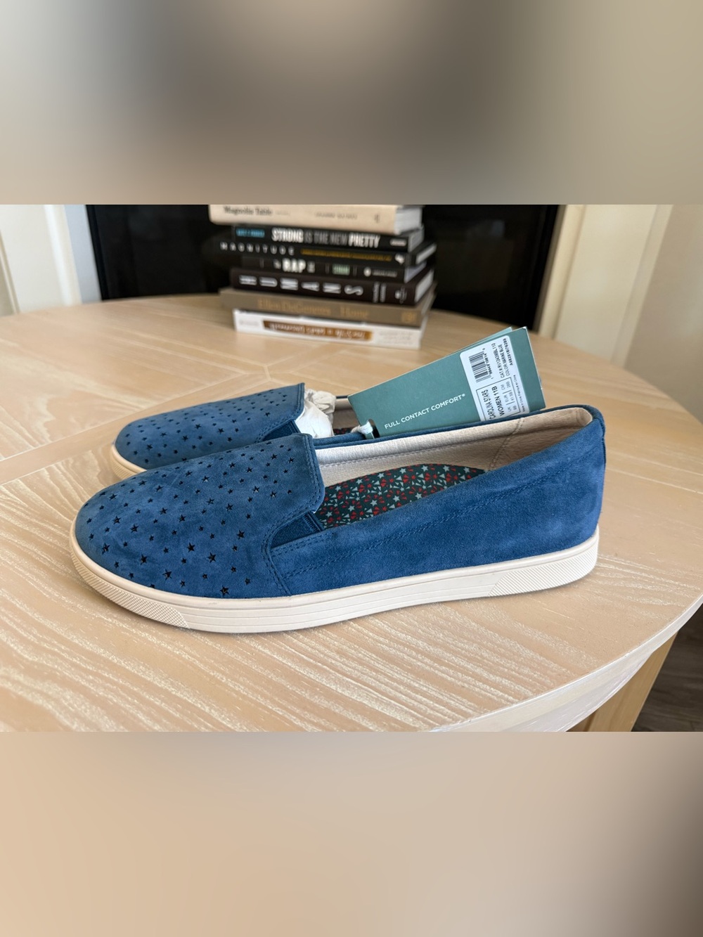 Revitalign|Carolina Stars Navy Blue Suede Slip-On Sneakers  orthopedic footbed•